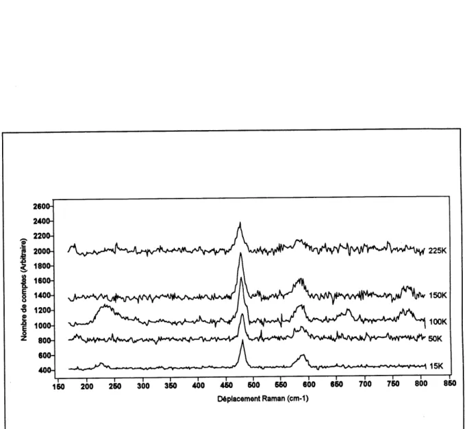 Fig. 2.3 Spectres Raman du Ndi.965Ceo.o35Cu04 pour la configuration (XZ) a difFerentes temperatures.