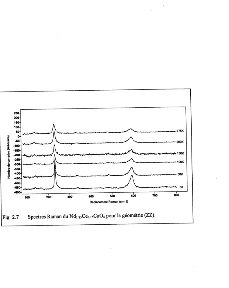 Fig. 2.7 Spectres Raman du Ndi.85Ceo.i5Cu04 pour la geometric (ZZ).