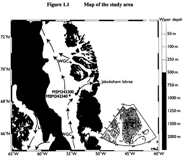 Figure 1.1  Map of the study area  70&#34;N  SOOm  750m  IOOOm  68&#34;N  1250m  ISOOm  66&#34;N  2000m 