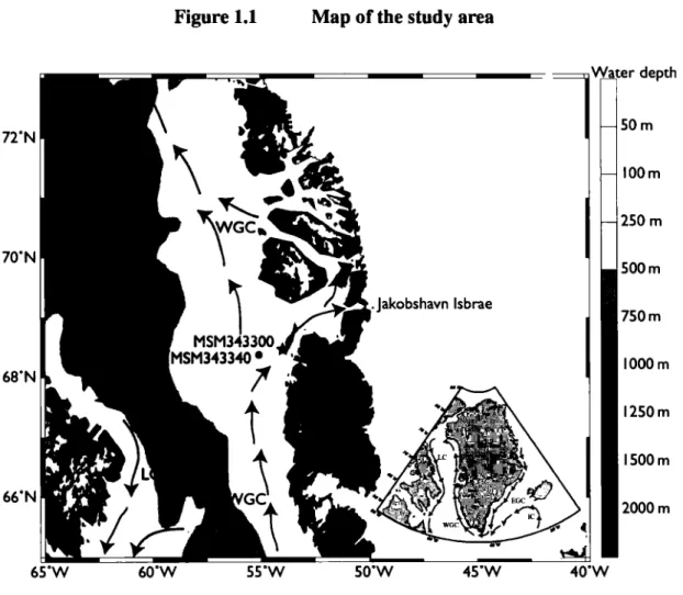 Figure 1.1  Map of the study area  70"N  SOOm  750m  IOOOm  68"N  1250m  ISOOm  66"N  2000m 