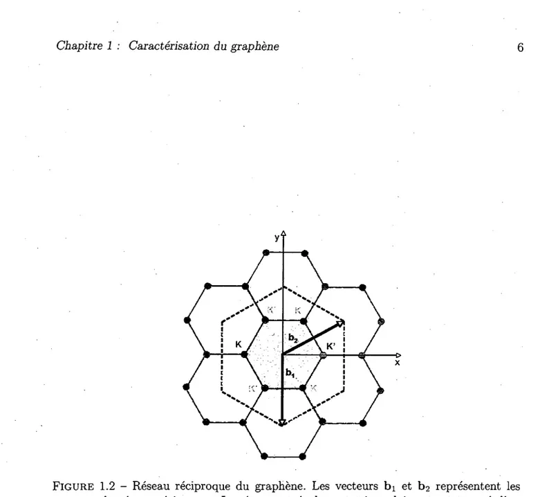 FIGURE  1.2 - Reseau reciproque du graphene. Les vecteurs bi et b2 representent les  vecteurs du reseau reciproque