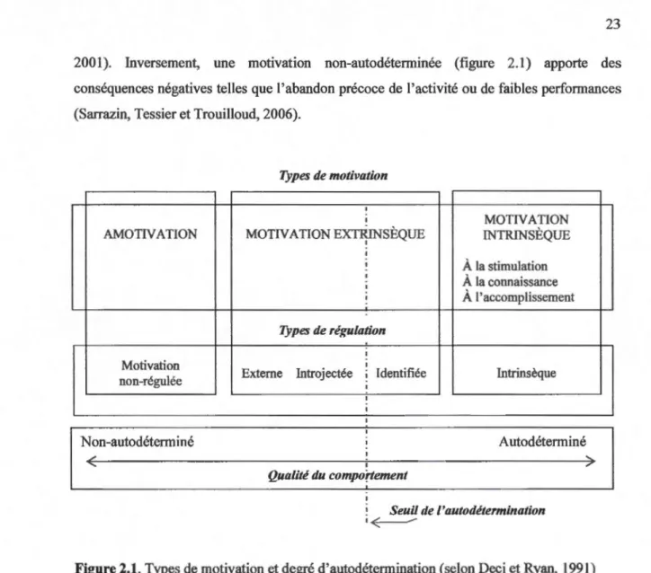 Figure 2.1.  Types de motivation et degré d'autodétermination (selon Deci et Ryan, 1991) 