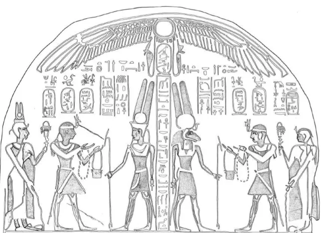 Fig. 2: lunette of Harsiotef Stela Cairo JE 48864 (Grimal, Quatre stèles napatéennes, pl