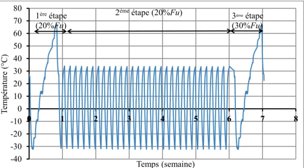 Figure 4.5  Cycles thermiques typiques mésurés à l’interface barre/béton. 