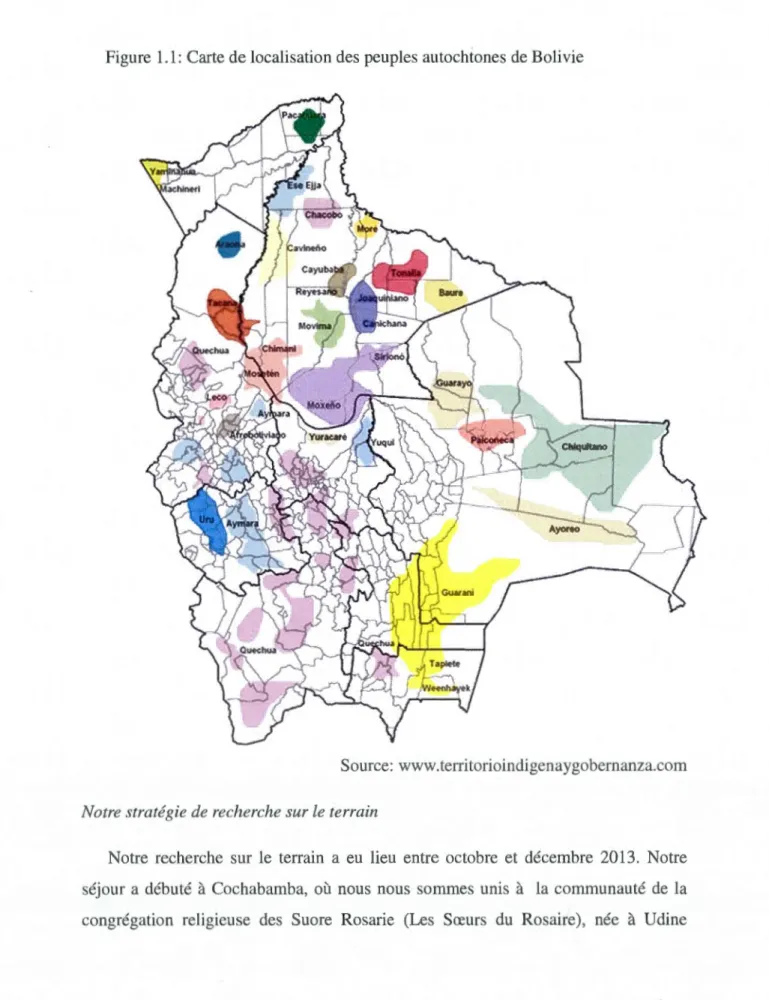 Figure  1.1 : Carte de locali sation des  peuples autochtones de Bolivie 