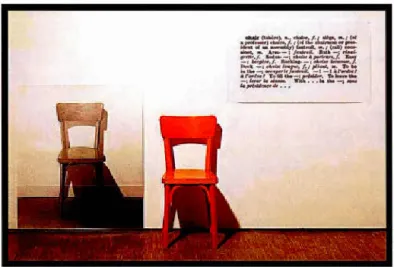 Figure 5. Joseph  Kosuth. Une et trois chaises. bois.  épreuve gélati na-a rgentique. 1965