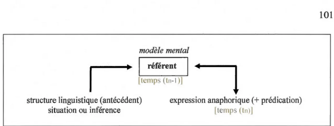 Figure  3.3  Le  fonctionnement  de  l'anaphore  (pronominale)  selon  la  perspective  discursive
