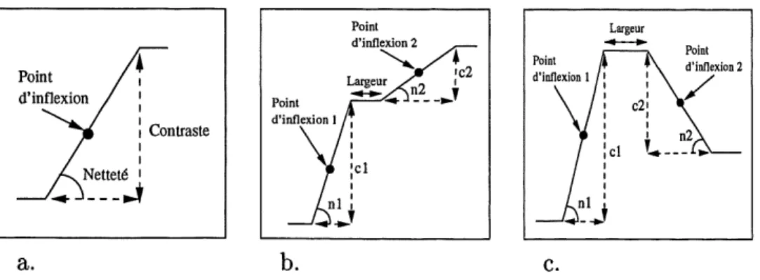 Figure 1.1: Profits de contours de type (a) marche, (b) escalier et (c) crete.