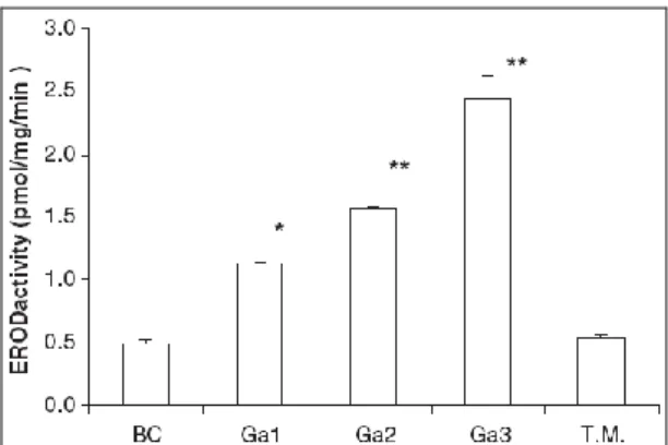 Figure 7.3 Activité d’ÉROD mesurée après 56 jours dans le foie de S. aurata en fonction des  différents échantillons de sédiments