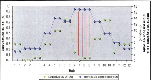 Figure 8- Périodes les plus à risque lors du cycle annuel du riz irrigué (2 cycles)