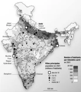Figure 2.4 Densités de population en Inde (tiré de Census India, 2011) 