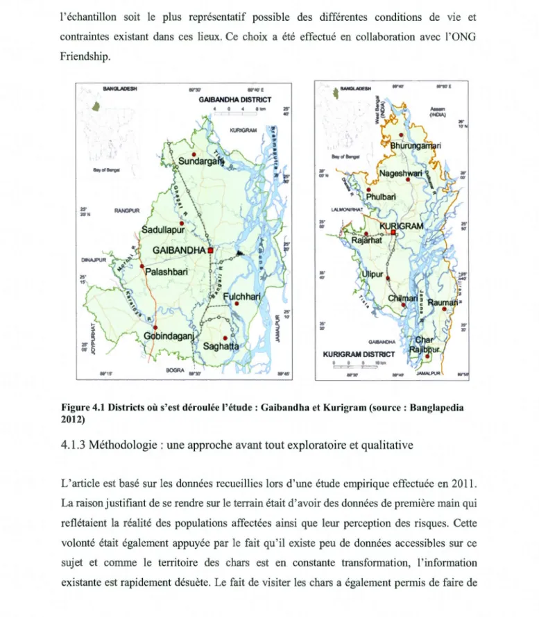 Figure 4.1  Districts où s'est déroulée l'étude : Gaibandha et Kurigram (source: Banglapedia  2012) 