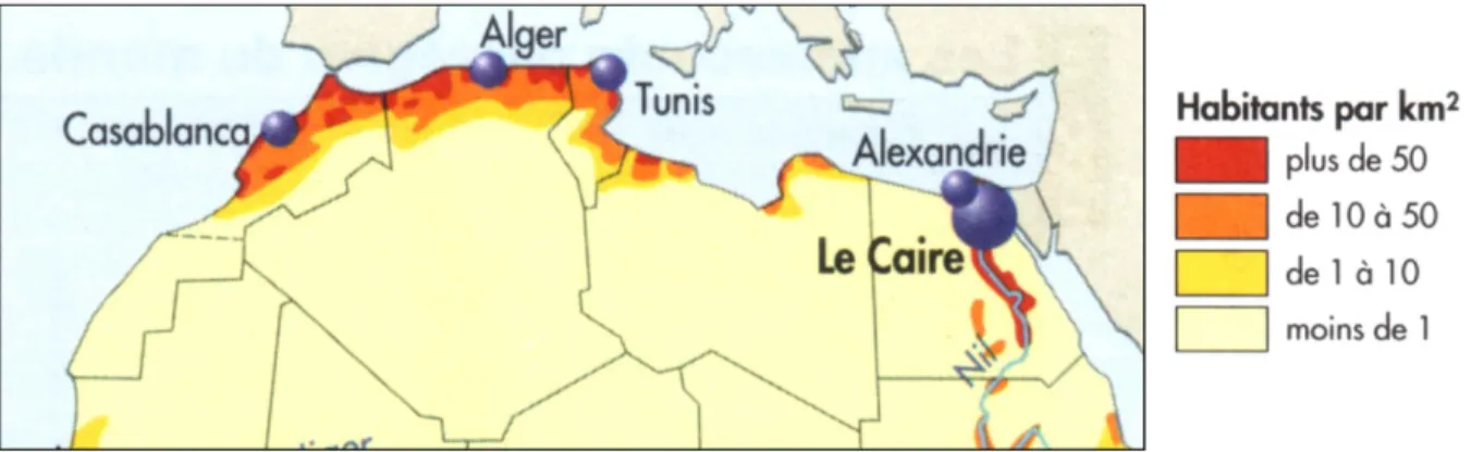 Figure 1.4 : Densité de population du Maghreb (tiré de Barbaut, 2012) 
