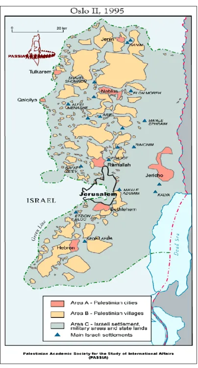 Figure A II - 1 : Organisation territoriale de la Cisjordanie selon les accords Oslo II 