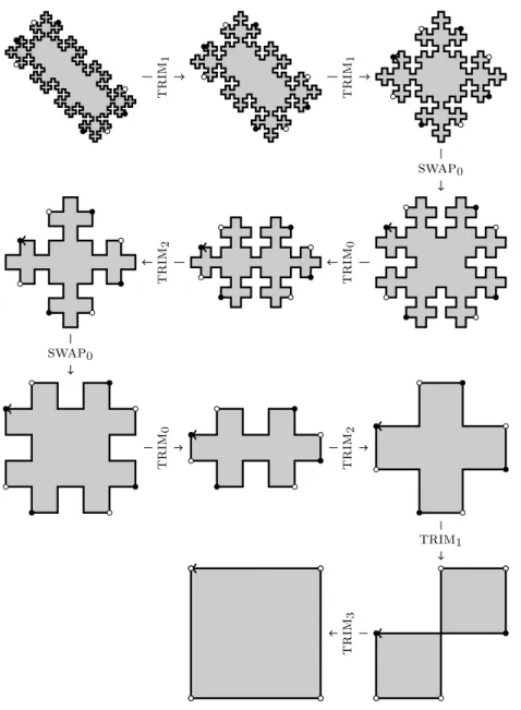 Figure 11: Reduction of a double square tile to a singular DS-factorization which in this case is the unit square.
