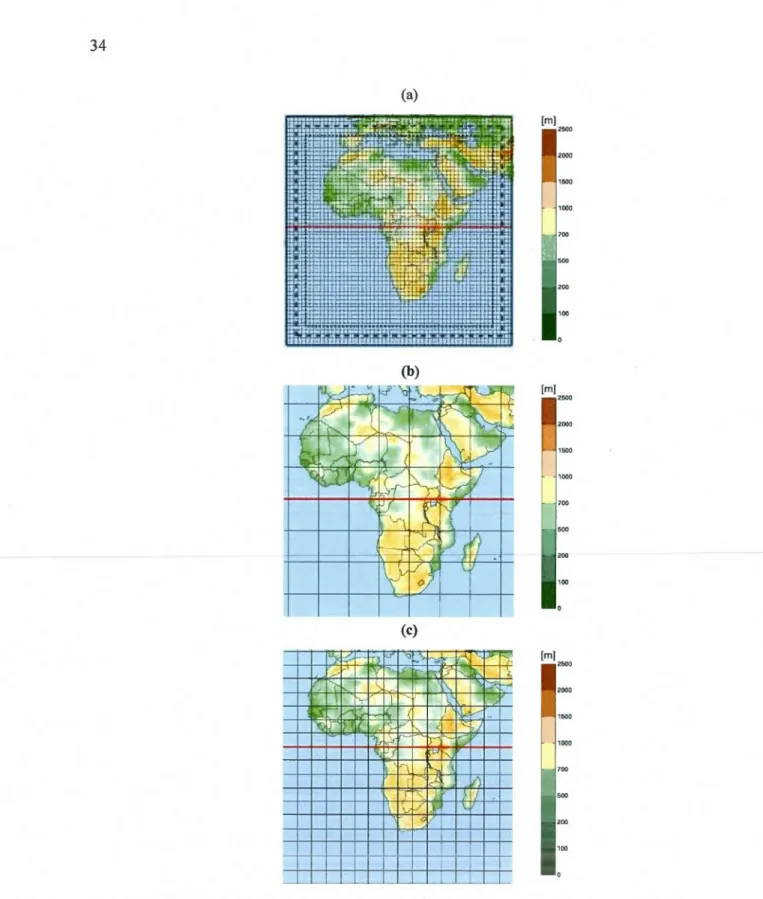 Figure 2.1:  African  simulation  domain  for  (a)  CRCM5  at 0.44° horizontal  resolution,  with only  every 5th  grid  box  displayed