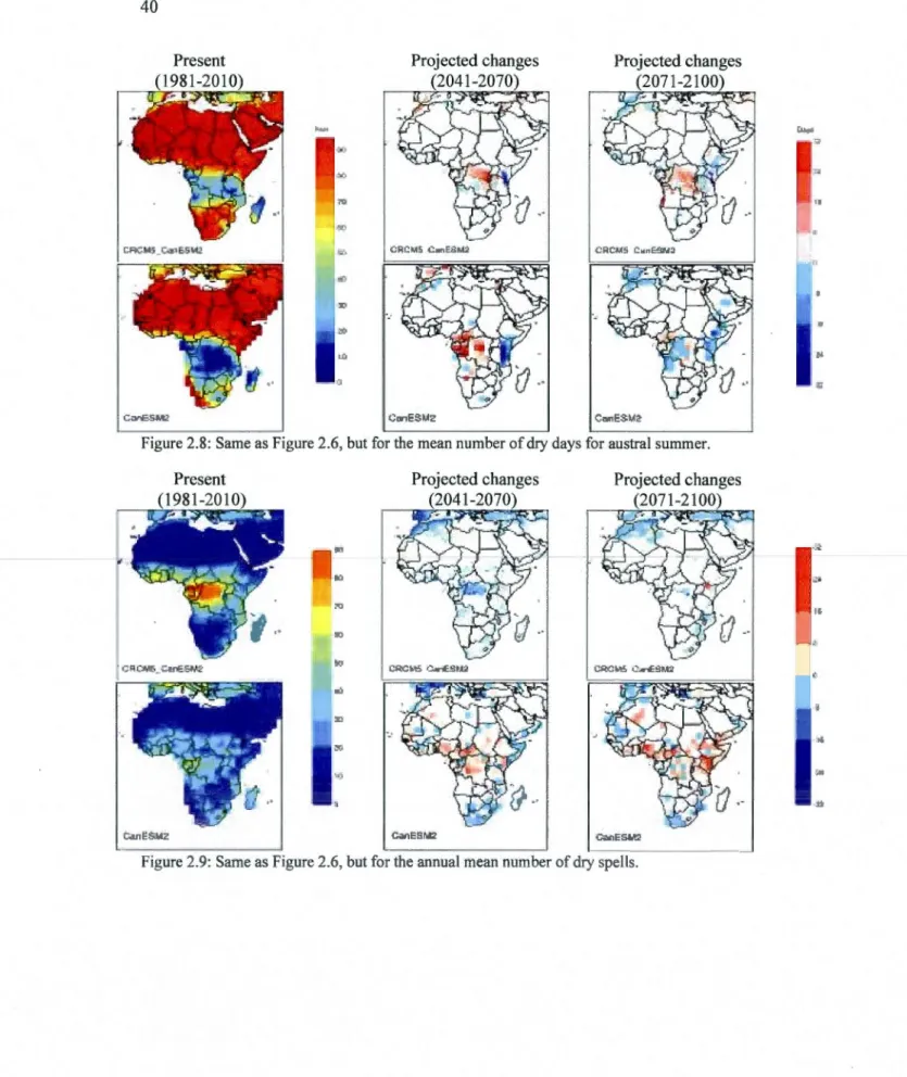 Figure 2.8 : Same as Figure 2.6 , but for the  mean number of dry days  for austral summer