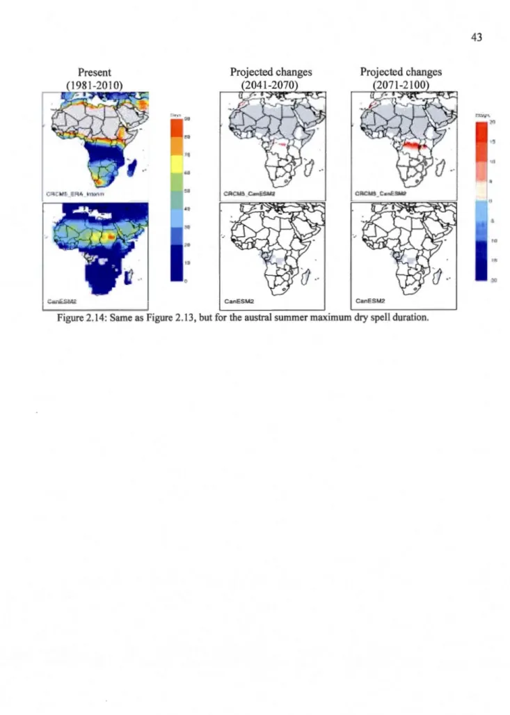Figure 2.14 : Same as  Figure 2.13 , but for the austral summer maximum dry spell duration