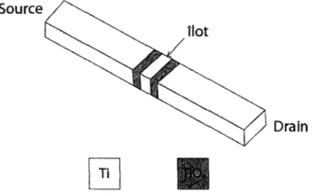 Figure 2.1 Schéma d'un arrangement source-îlot-drain dans un SET. 