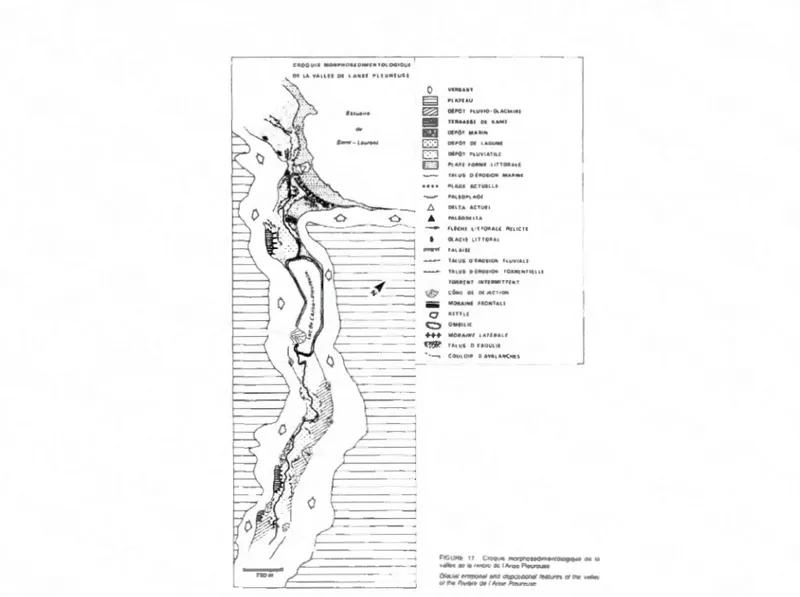 Figure  2.3  : Croquis morphosédimentologique de la  vallée  de  la  rivière de l'An se Pleureuse  {Source  :  Hétu  et Gray, 1985)