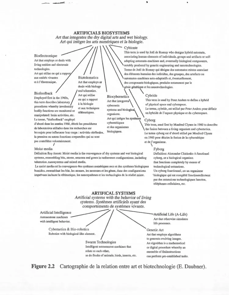Figure 2.2  Cartographie de la relation entre art et biotechnologie (E. Daubner). 