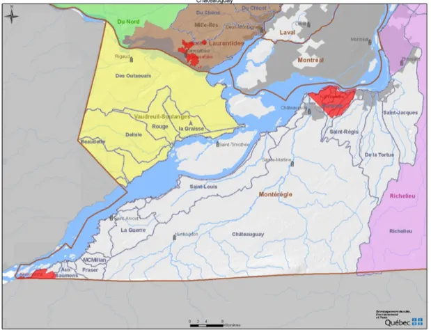 Figure 1.1   Localisation du bassin versant de la rivière Châteauguay  (tirée de ROBVQ, 2012) 