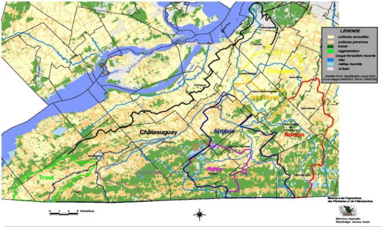 Figure 2.1  Carte des principales rivières du bassin versant de la rivière Châteauguay (tirée de Audet  et al., 2011)