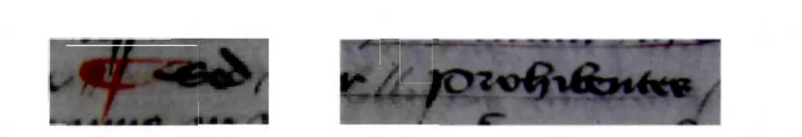 Figure  2.7  À  gauche :  image  d ' un  pied  de  mouche  folio  52  recto  ligne  treize