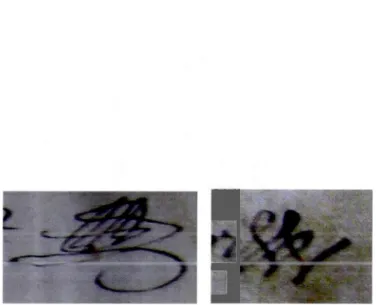Figure 2.8  Signatures trouvée s sur le  folio  deux recto , à gauche celui de la marge  supérieure,  à droite celui de la marge inférieure