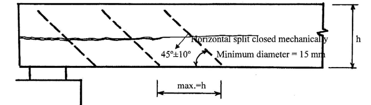 Fig. 2.27. Elevation of timber beam with GFRP bars for shear strengthening, (CSA,  2006) 