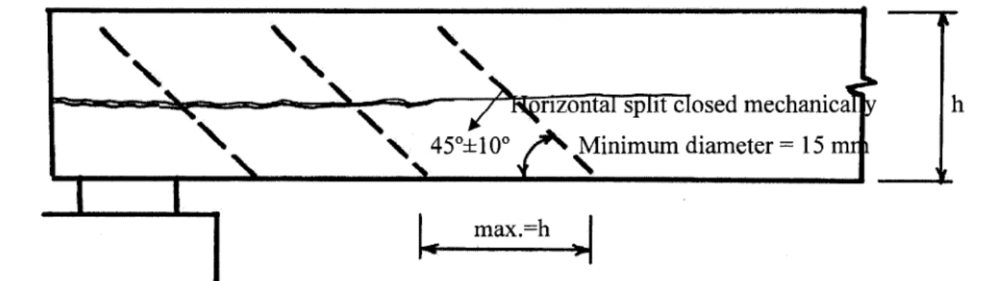 Fig. 2.27. Elevation of timber beam with GFRP bars for shear strengthening, (CSA,  2006) 