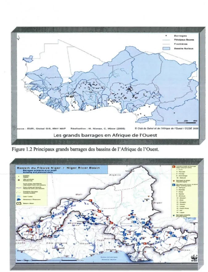 Figure 1.2 Principaux grands barrages des  bassins  de 1 'Afrique de 1 'Ouest. 