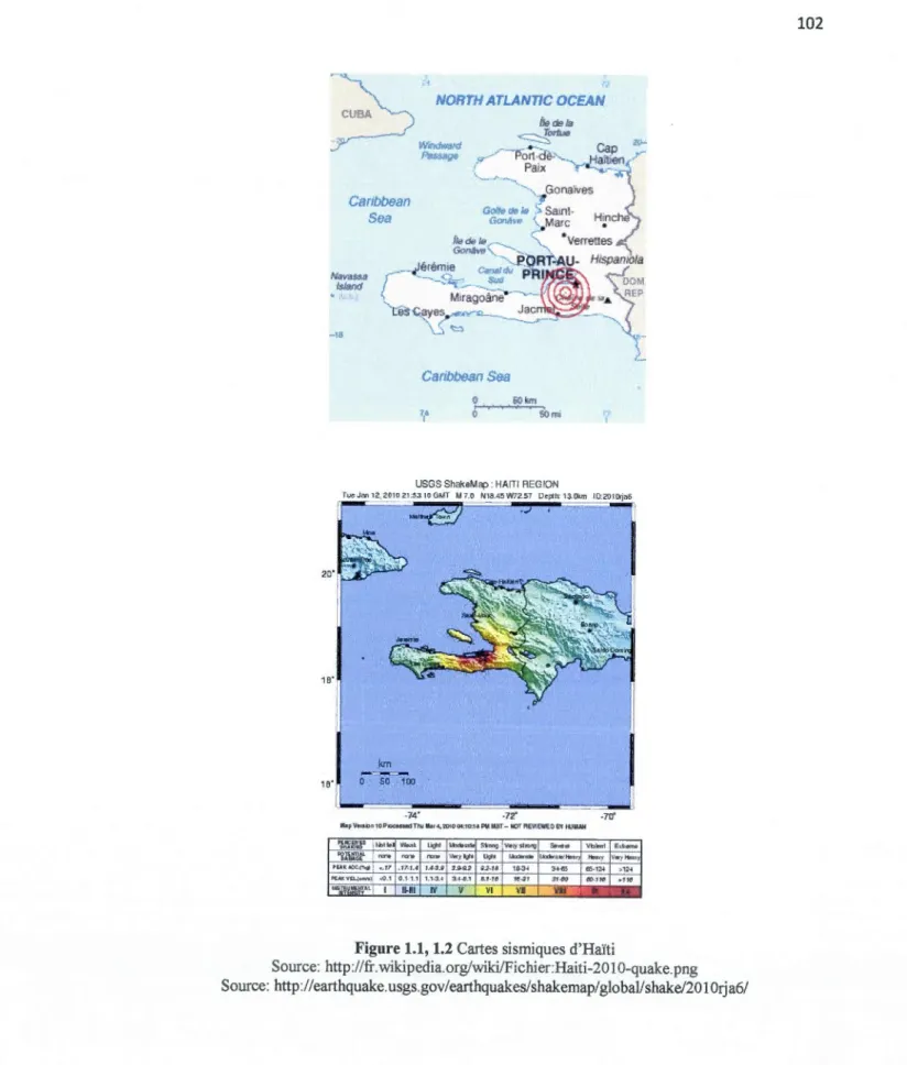Figure 1.1, 1.2  Cartes sismiques d'Haïti 