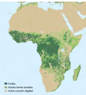Figure 2.2 : Carte représentant l’étendue des ressources forestières en Afrique  Tirée de FAO, 2009