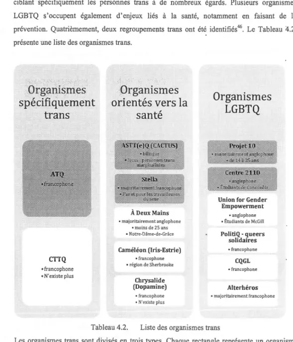 Tableau 4.2.  Liste des  organismes trans 
