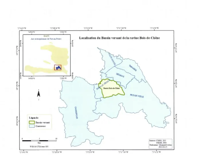 Figure 1.1  Localisation du bassin versant de la ravine Bois-de-Chêne. 