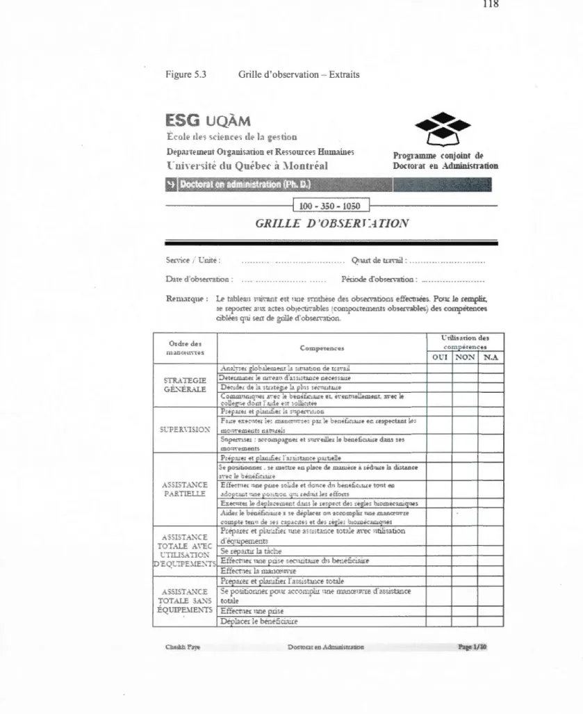 Figure  5.3  G rille d ' o bservation - Extraits 
