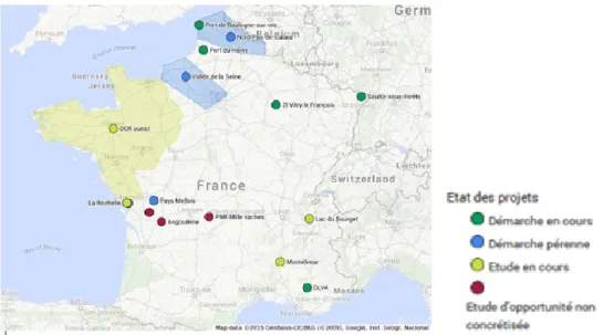 Figure 1.4 Carte des démarches EIT accompagnées par EDF (tiré de : Leang, s. d.) 