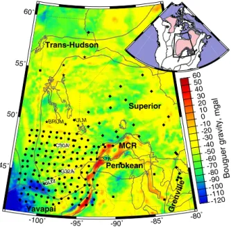 Figure 1. Inset: study area (box) in relation to major tectonic divisions of North America (after Hoffman [1988]; stable Archean cratons in pink)