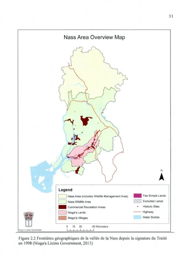 Figure 2.2  Frontières géographiques de  la vallée de  la Nass depuis  la s ignature du  Traité  en  1998 (Nisga'a Lisims Government, 2013) 