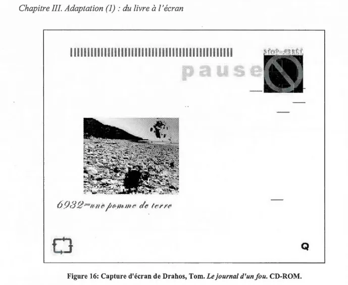 Figure 16: Capture d'écran de Drahos, Tom. Le journal d'un fou. CD-ROM. 