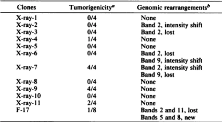 Table 3 Tumorigenicity and genomic rearrangements of transformed C3H/IOT'/! cells exposed to a second dose of 600 cGy of X-rays