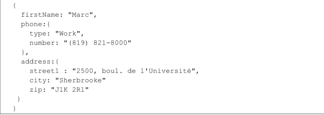 Figure 4 - Exemple d'un document contact dans CouchDB 