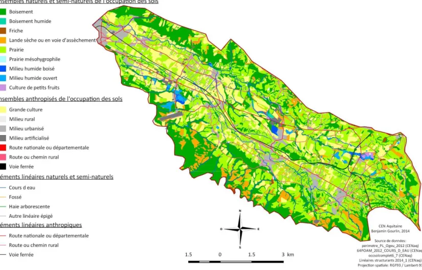 Figure 4.1. Carte de l’occupation des sols au sein de la plaine d’Ogeu (d’après les données générées par le CEN Aquitaine)