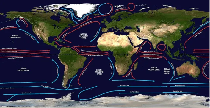 Figure 1.4 Cinq gyres subtropicaux répartis dans les océans (tiré de : NOAA, 2018) 