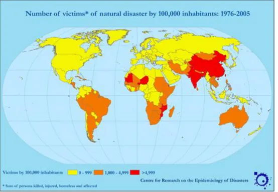 Figure 1.6 : Nombre de victimes de catastrophes naturelles par 100 000 habitants, 1976- 1976-2005 