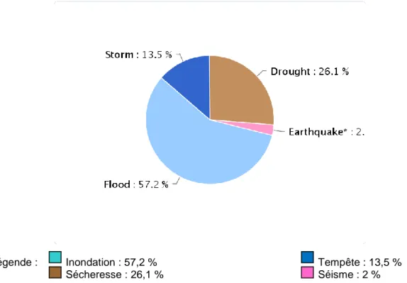 Figure  1.8:  Distribution  (exprimée  en  %)  de  personnes  affectées  en  Asie  par  type  de  catastrophe naturelle, 1980-2008 