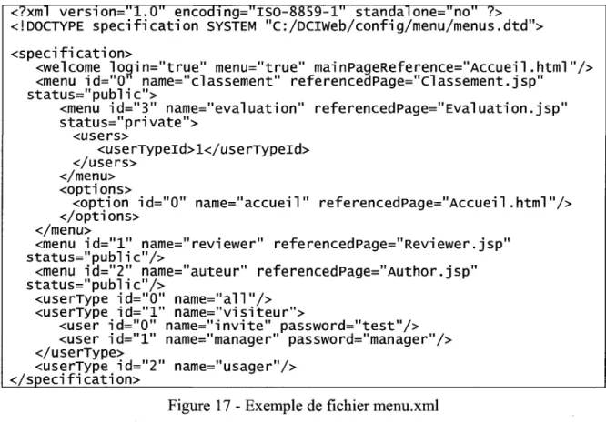 Figure 17 - Exemple de fichier menu.xml 