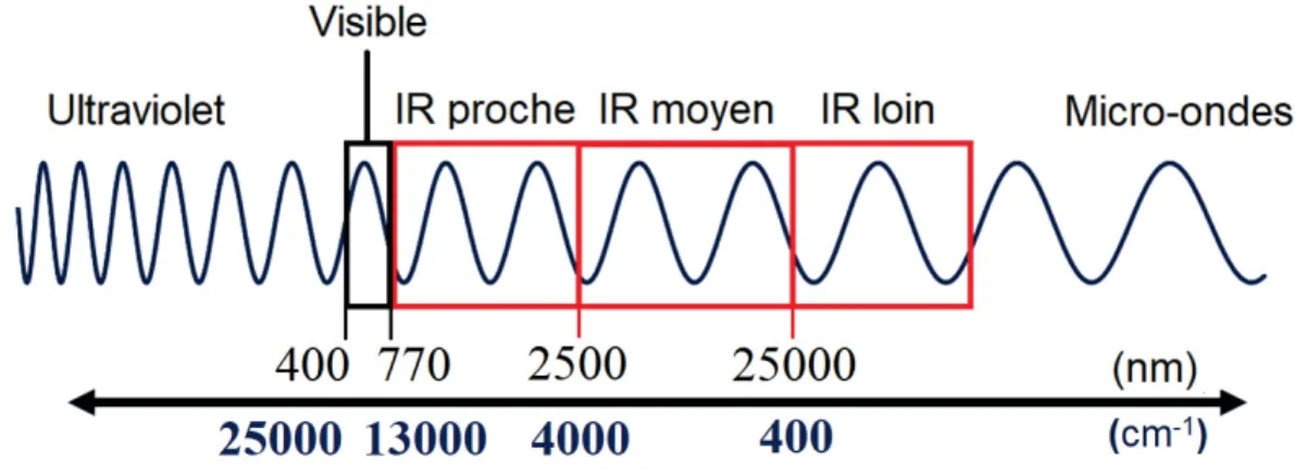 Figure 10. Représentation des plages spectrales du visible et de l’infrarouge (19)