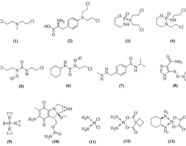 Figure 1.5  Quelques agents anticancéreux formant des adduits covalents avec  l' ADN. 